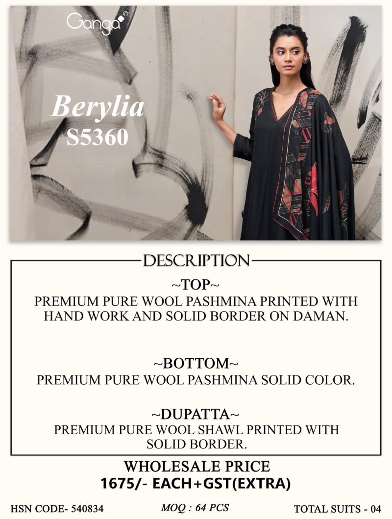 Berylia 5360 By Ganga Wool Pashmina Printed Dress Material